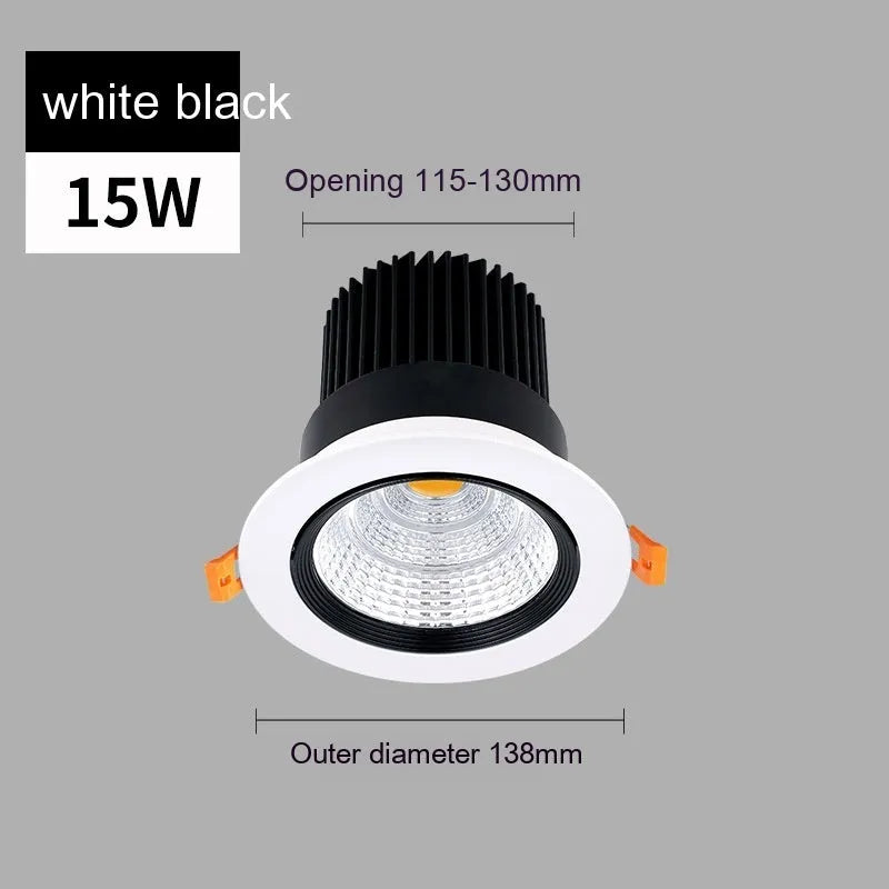 Modern aluminium recessed LED ceiling spotlight with three colour temperature settings shown installed.