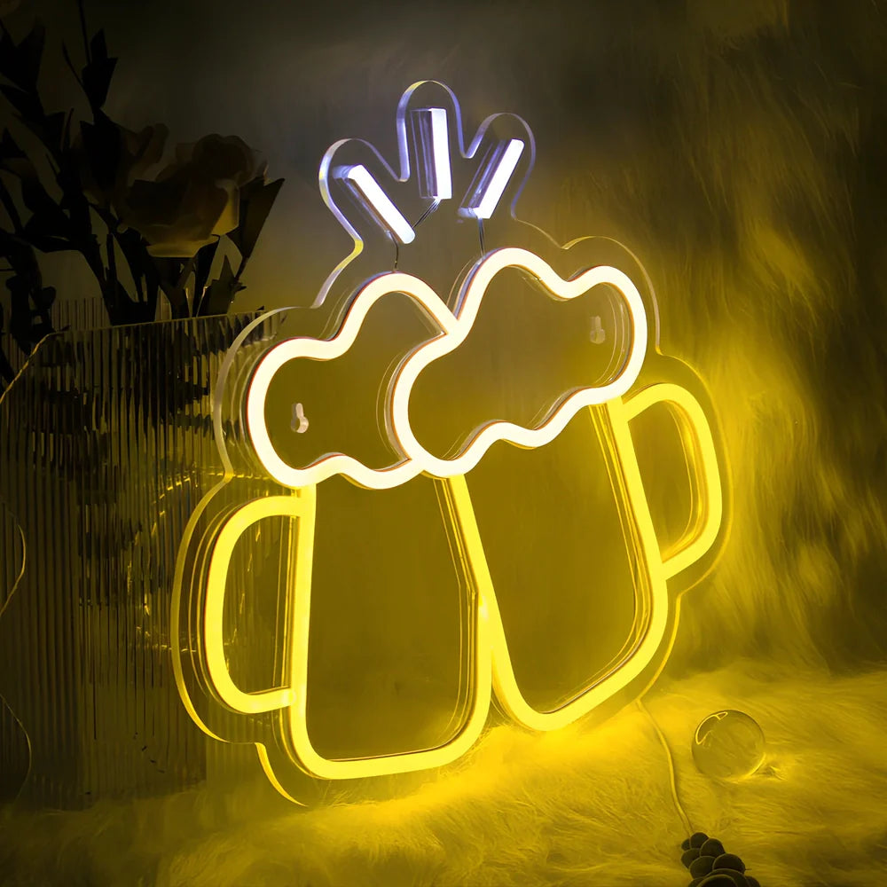 Yellow Bar Beer Cheers neon LED light with acrylic shell, USB powered for wall or table decoration