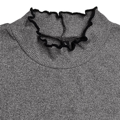Elegant ribbed long sleeve top in various colours, including light grey, dark grey, white, black, khaki, and army green.