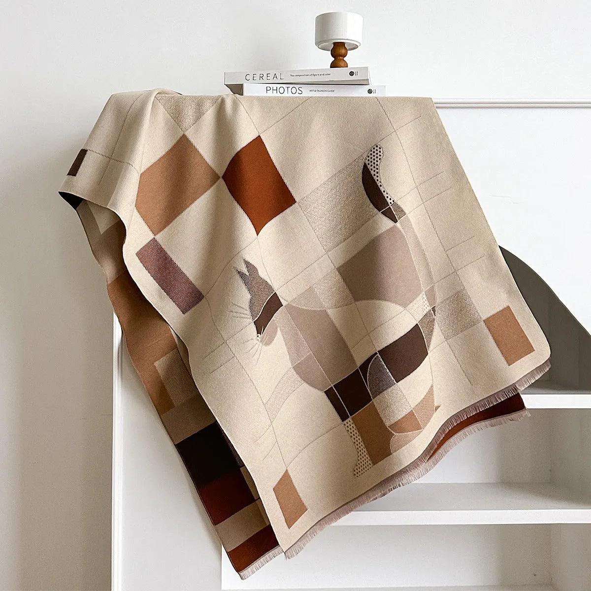 Mid-length 185cm polyester imitation cashmere scarf in eight autumn colours