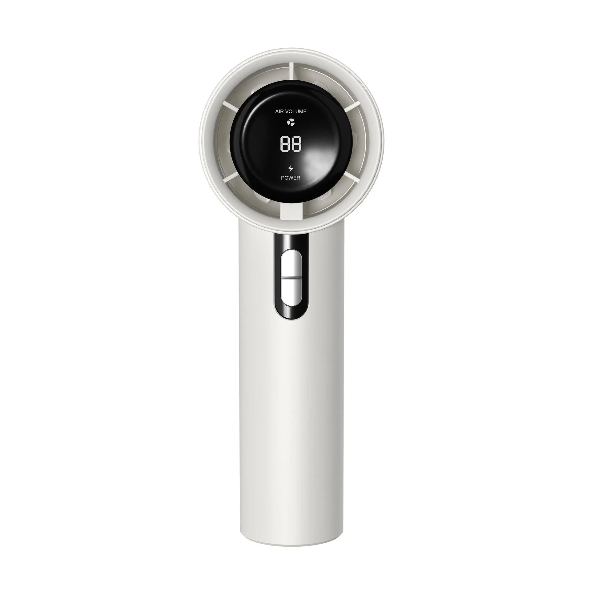 Powerful portable handheld turbine fan with cooling system, adjustable airflow, long-lasting battery, and compact design for on-the-go refreshment.