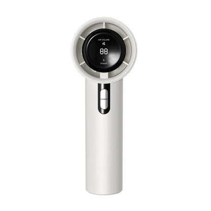 Powerful portable handheld turbine fan with cooling system, adjustable airflow, long-lasting battery, and compact design for on-the-go refreshment.