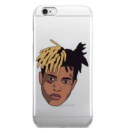 Clear half-wrapped iPhone case with XXTentacion pattern and matte finish.