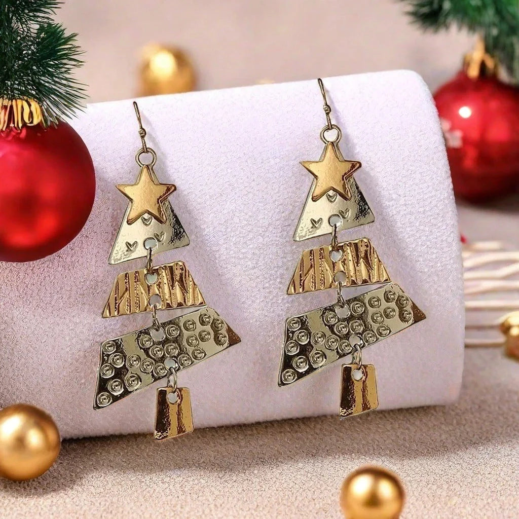 Christmas Tree Necklace and Earrings Set with five-pointed star design in mixed colours