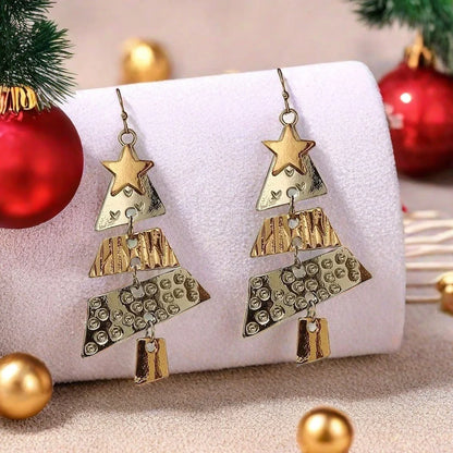 Christmas Tree Necklace and Earrings Set with five-pointed star design in mixed colours