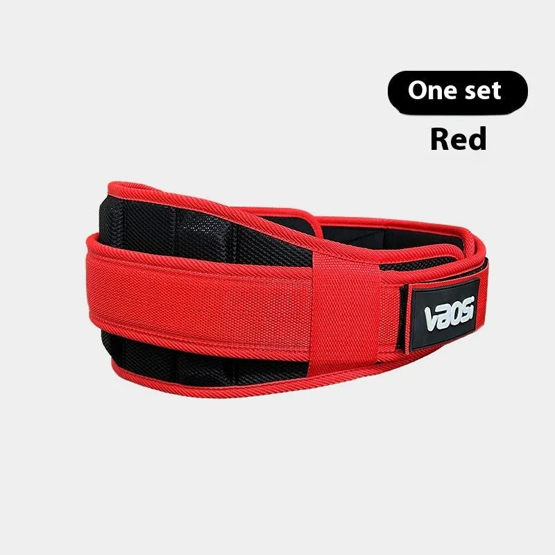Adjustable waist support belt for weightlifting and squat training, available in black, red, or yellow