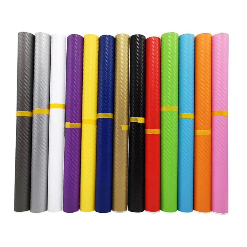 Carbon fibre car decoration sticker roll showing 3D texture in multiple colour options
