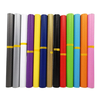 Carbon fibre car decoration sticker roll showing 3D texture in multiple colour options