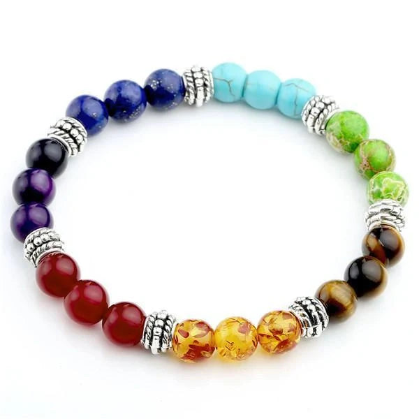 Agate molten rock 8mm energy chakra bracelet with colourful beads and alloy accents
