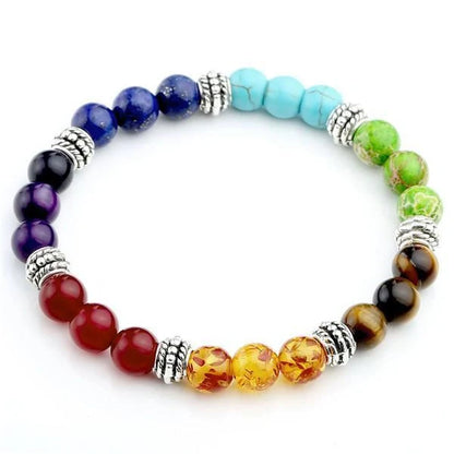 Agate molten rock 8mm energy chakra bracelet with colourful beads and alloy accents