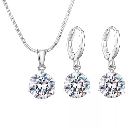 Zircon Water Drop Necklace and Earring Set with unique snake bone chain and mixed gem setting