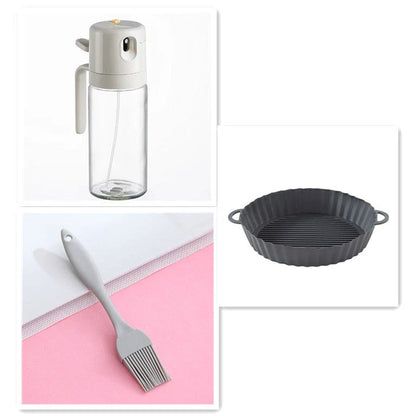 Versatile glass oil sprayer bottle with pouring and spraying modes, automatic opening, and heat-resistant construction