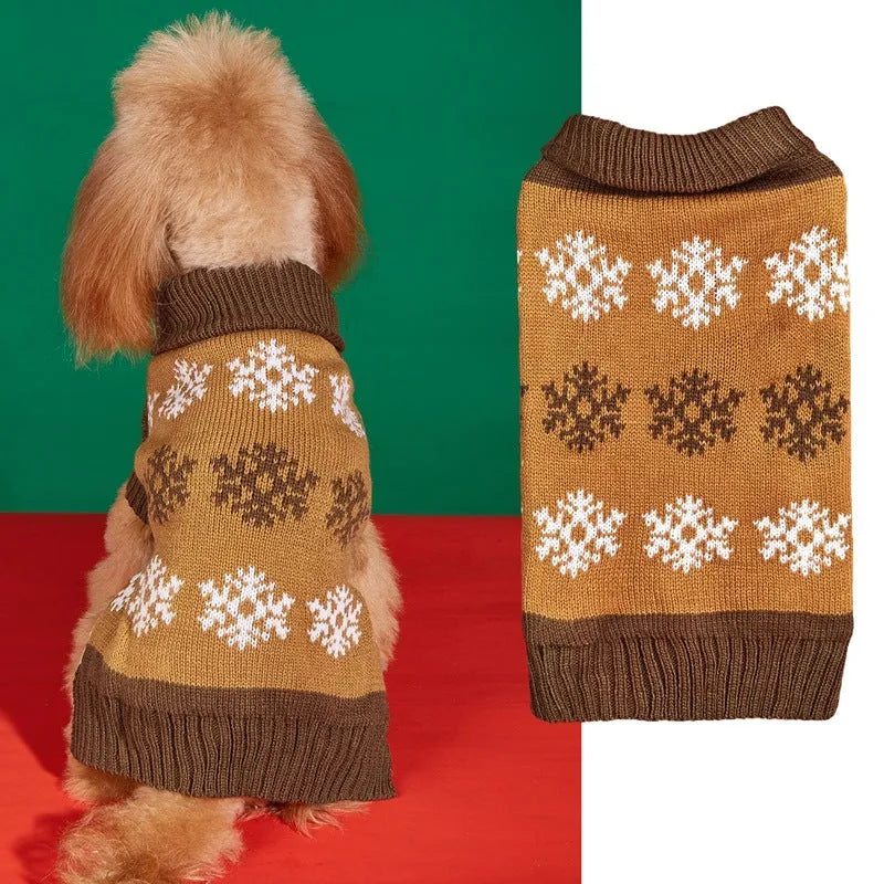 Dark brown and grey snowflake pattern dog Christmas sweater for winter pet clothing