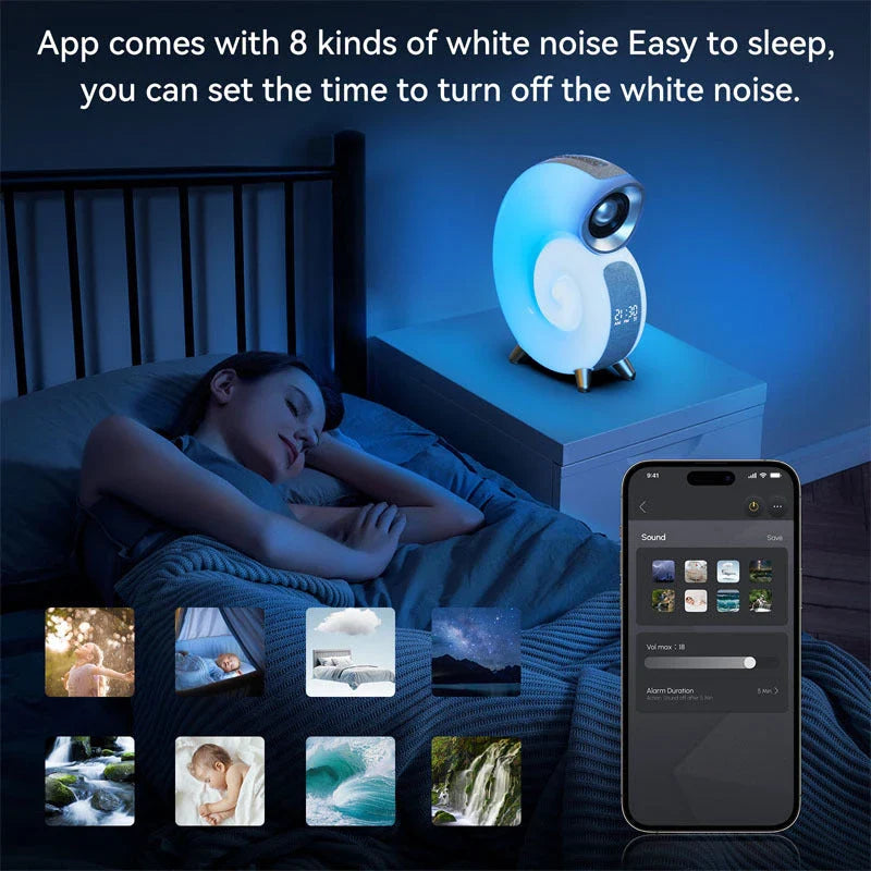 Conch Smart RGB Atmosphere Light Bluetooth Speaker Alarm Clock Wake-Up Lamp White Noise Machine