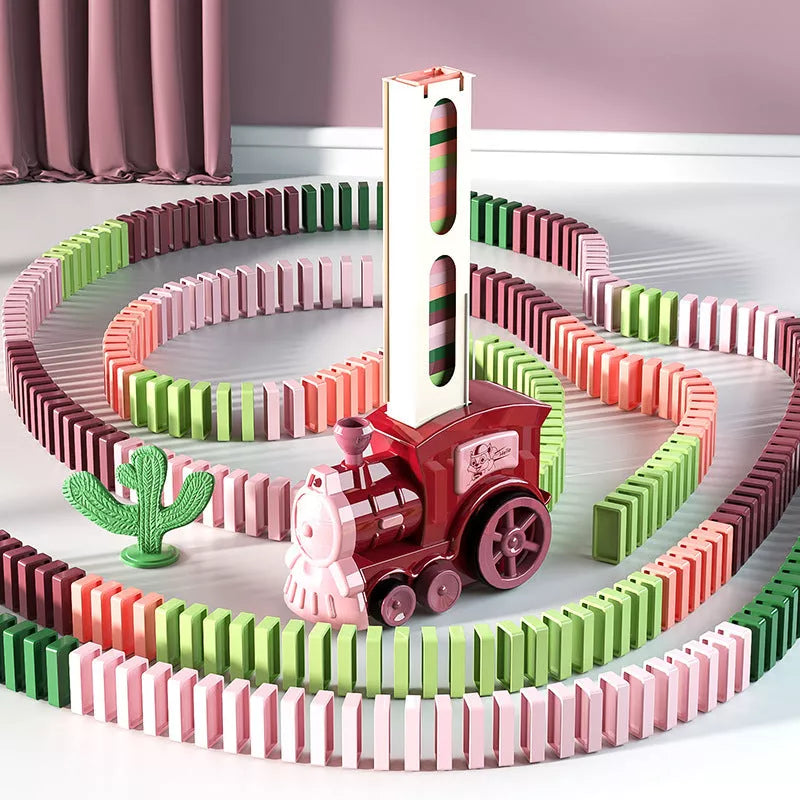Electric domino train building blocks toy for children, available in dark green and wine red