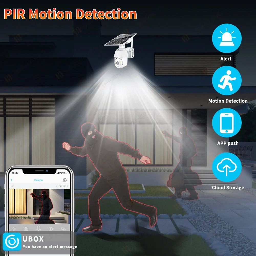 Solar-powered 4G security camera with 1080P resolution and PTZ capabilities