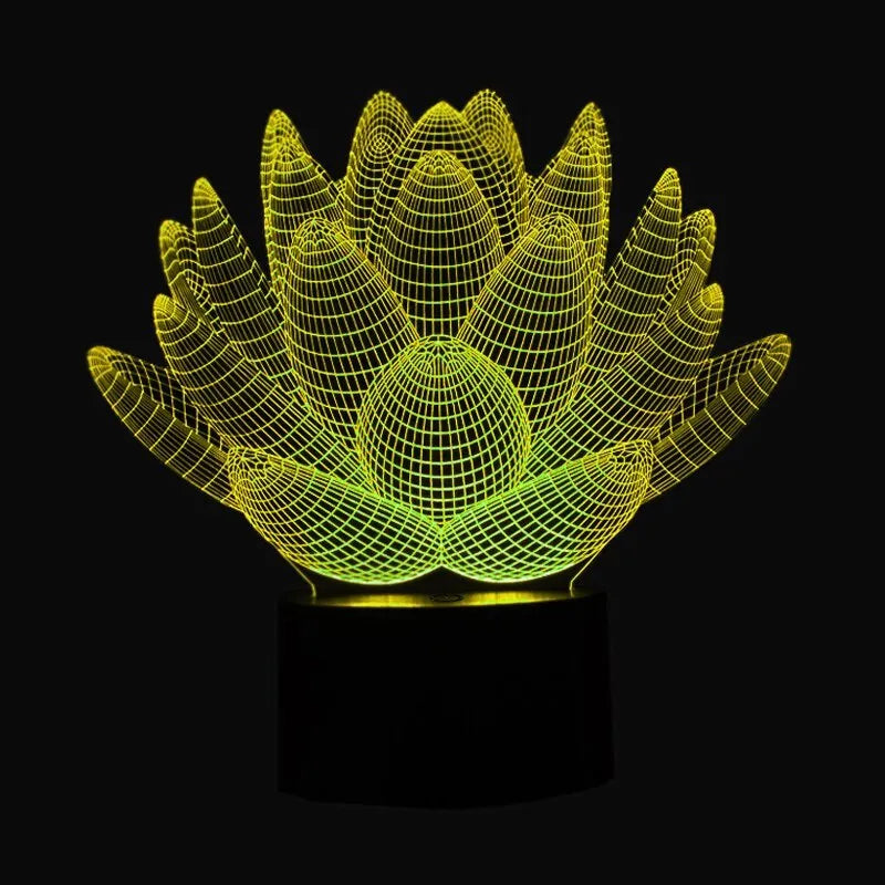 Modern Lotus LED night light with acrylic shade and touch control, 220mm wide.