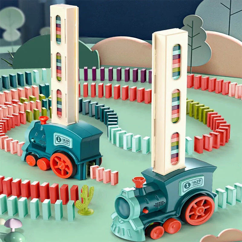 Automatic Licensing Dominoes Electric Train Set for infants with 100 dominoes