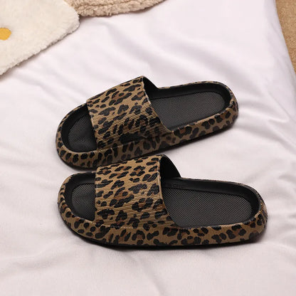Women's leopard print EVA slippers with thick sole in multiple colour options