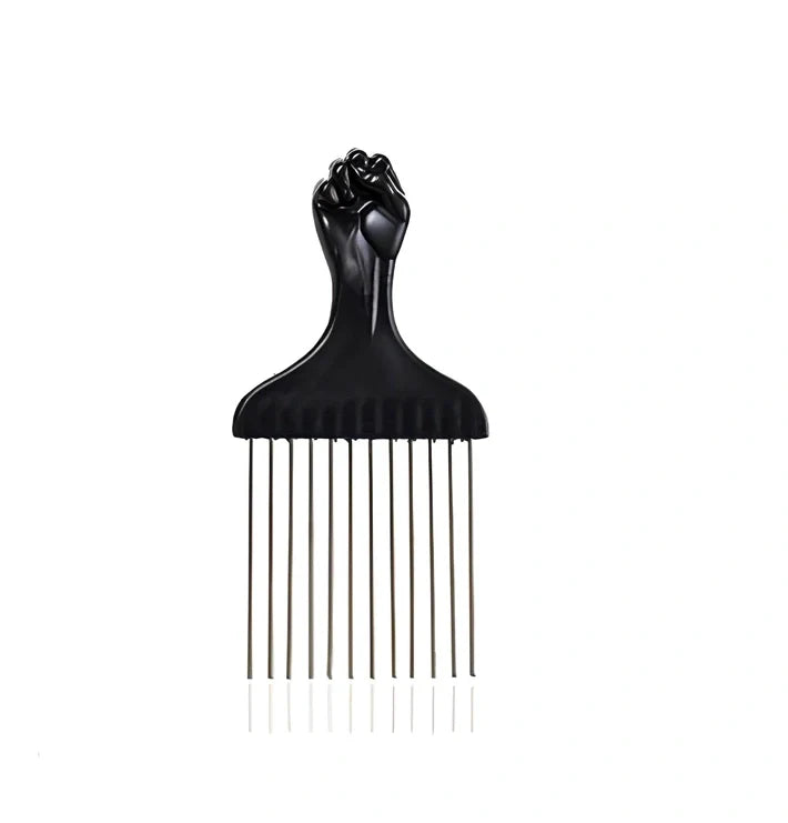 Metal hair comb with steel needle teeth and anti-slip handle for African hair styling