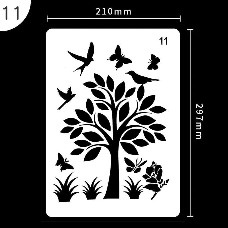 White plastic drawing stencil set with geometric cut-out patterns including hearts and stars