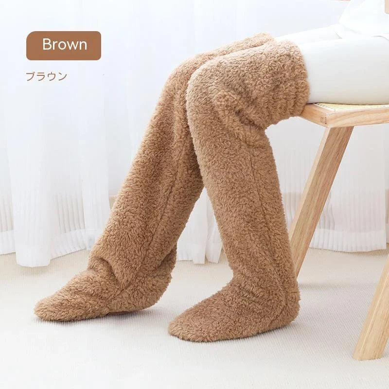 Cozy over-the-knee fuzzy socks in a variety of colors for winter warmth and comfort