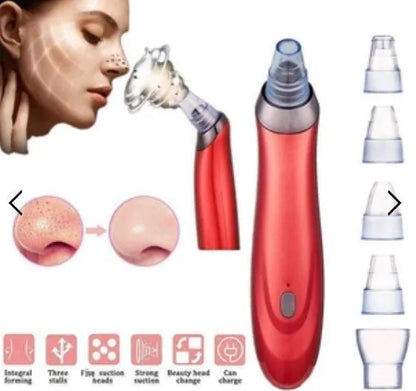 Electric blackhead remover device with five suction nozzle attachments, shown in black colour.