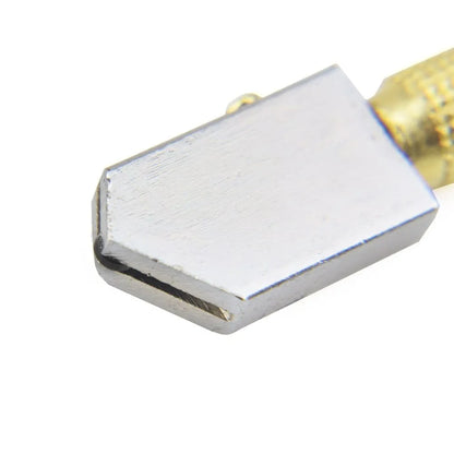 Handheld metal glass cutter tool with a carbide wheel for cutting thick glass sheets.