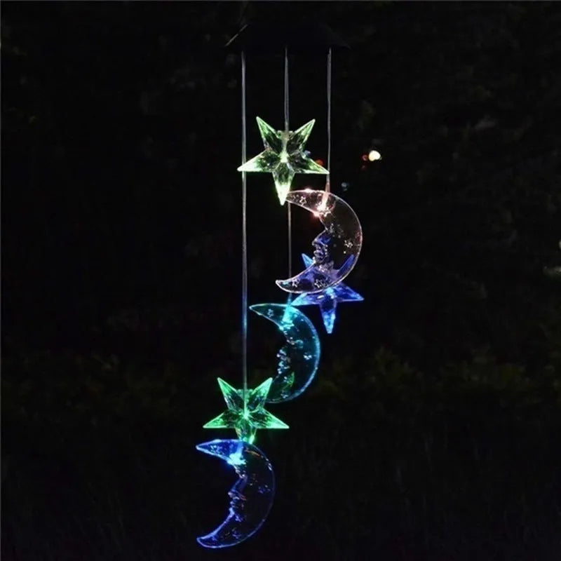 Solar wind chime with colour-changing LED, hummingbird and butterfly designs, waterproof outdoor hanging light for patio yard garden