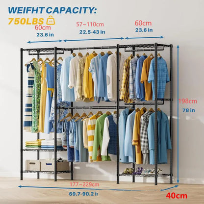 Black metal freestanding storage rack for clothes, trousers, and ties organisation