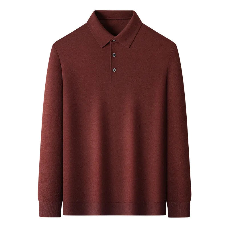 Men's fine pure wool knit pullover sweater, mid-length 65cm, long sleeve, machine washable, in iron gray, black, star gray, or Yago red.