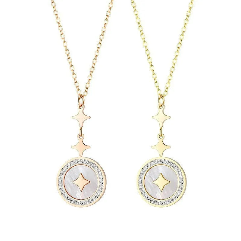 Titanium steel necklace with hexagonal star pendant on O-ring chain in gold finish