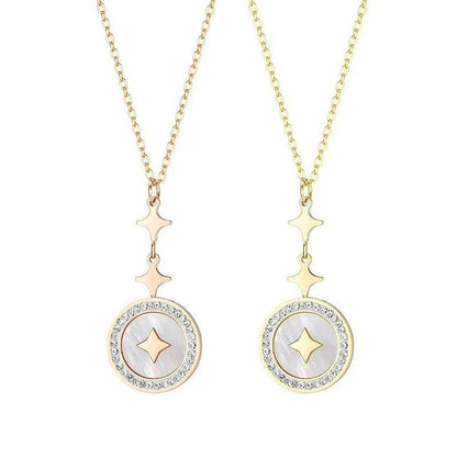 Titanium steel necklace with hexagonal star pendant on O-ring chain in gold finish