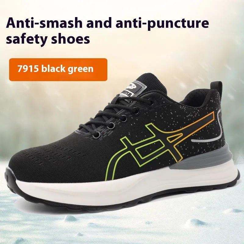 Brown leather labour protection safety shoe with rubber sole, shown on a white background.