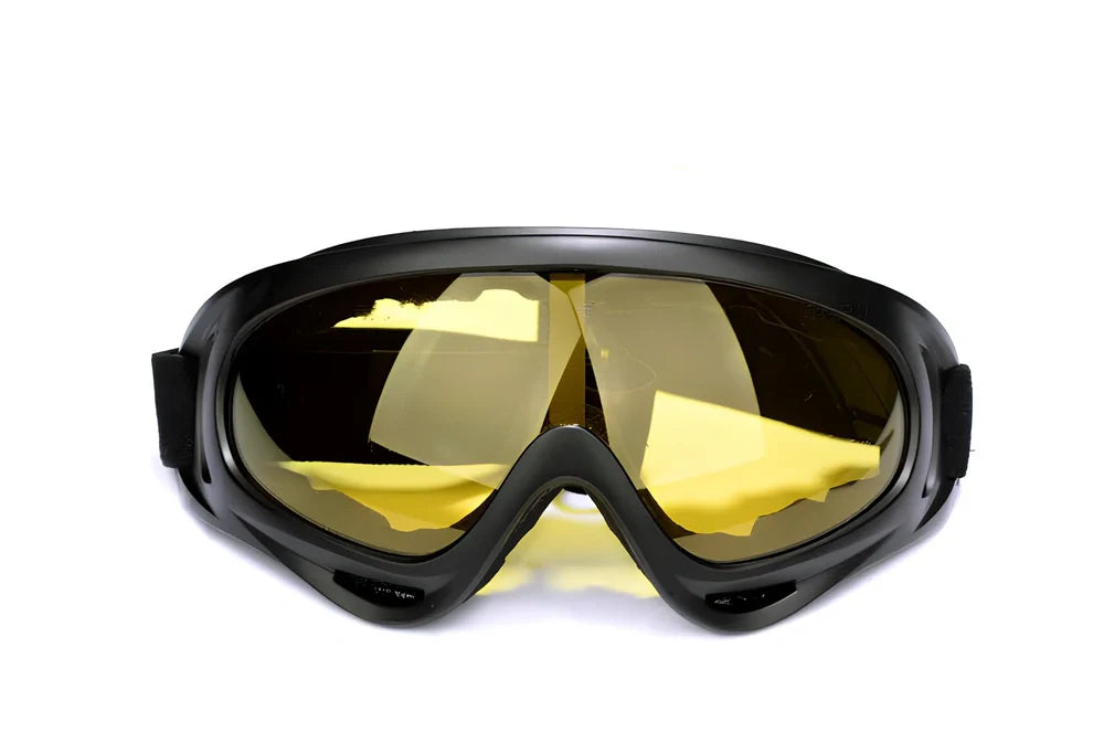 Motorcycle sports goggles with multi-layer coated lenses in brown, colour-changing, transparent, and yellow options