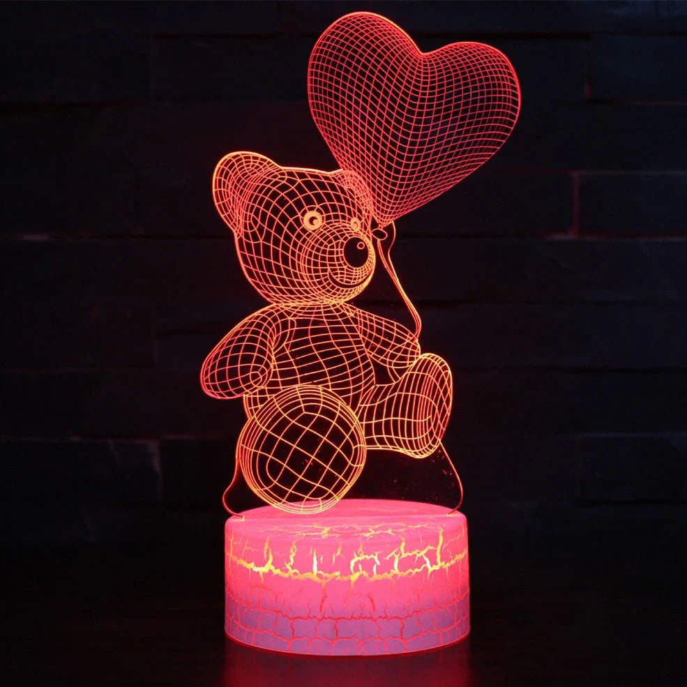 3D cute bear LED night light in colorful acrylic shade, 10cm height for home corridor use
