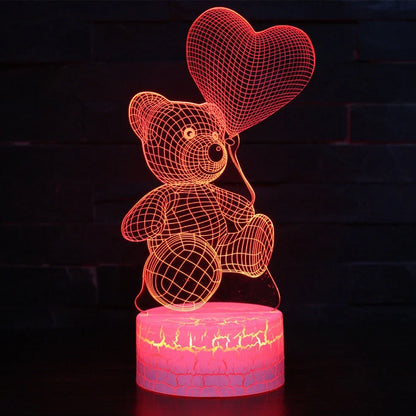 3D cute bear LED night light in colorful acrylic shade, 10cm height for home corridor use