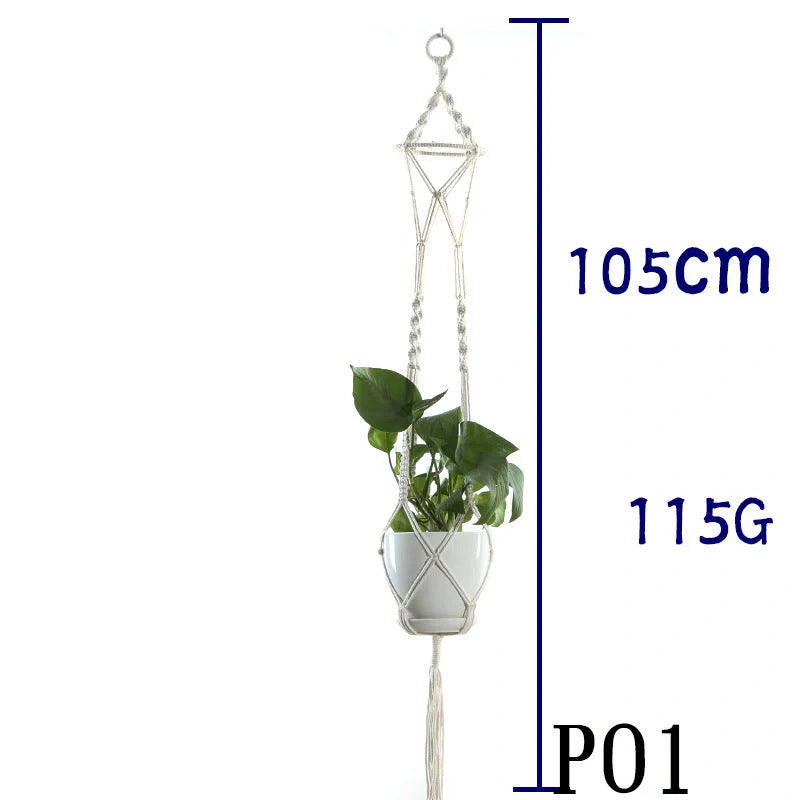 Handmade beige cotton rope indoor plant hanger basket for stylish home decor