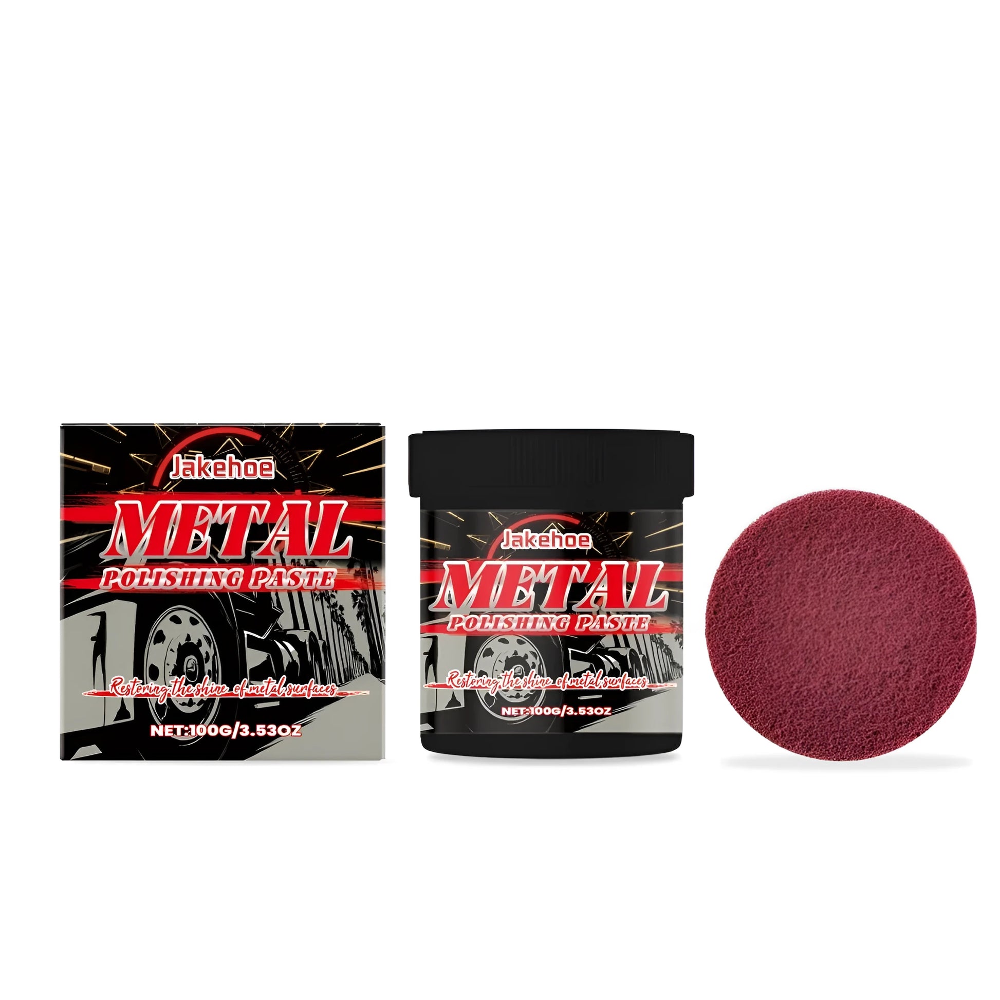 100g tub of metal polishing paste with sponge application pad for cleaning metal surfaces