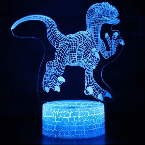 Colourful dinosaur 3D night light with LED effects on acrylic panel and ABS base