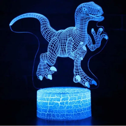 Colourful dinosaur 3D night light with LED effects on acrylic panel and ABS base