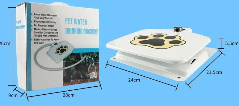 Automatic Dog Water Fountain with paw-activated water dispenser in a backyard setting