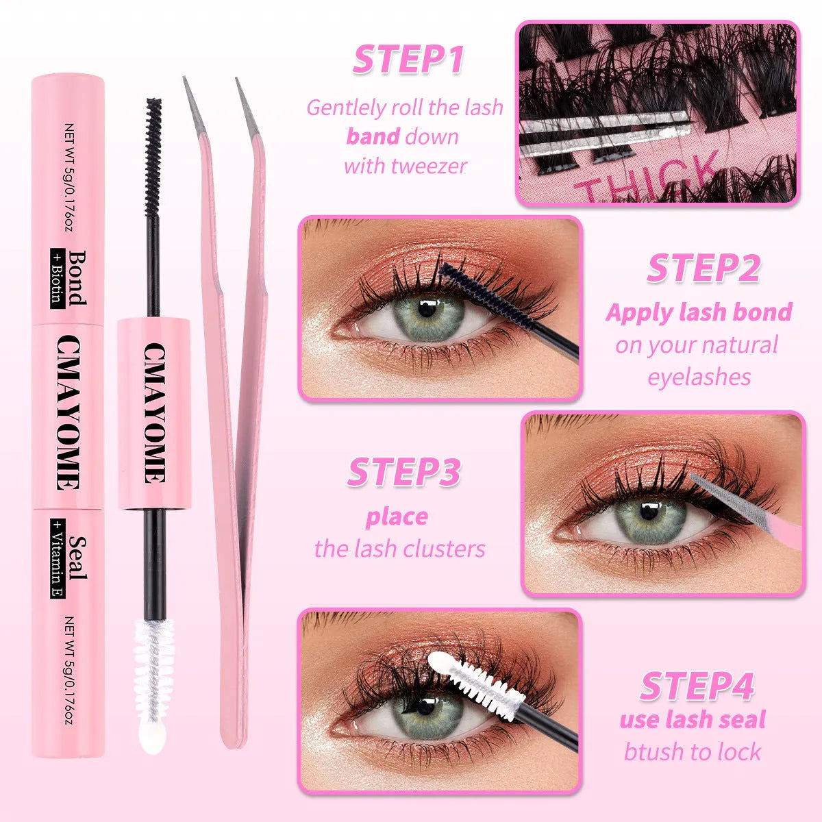 Segment single cluster DIY false eyelashes extension suit with tweezers, DIYSET402 and DIYSET403 options