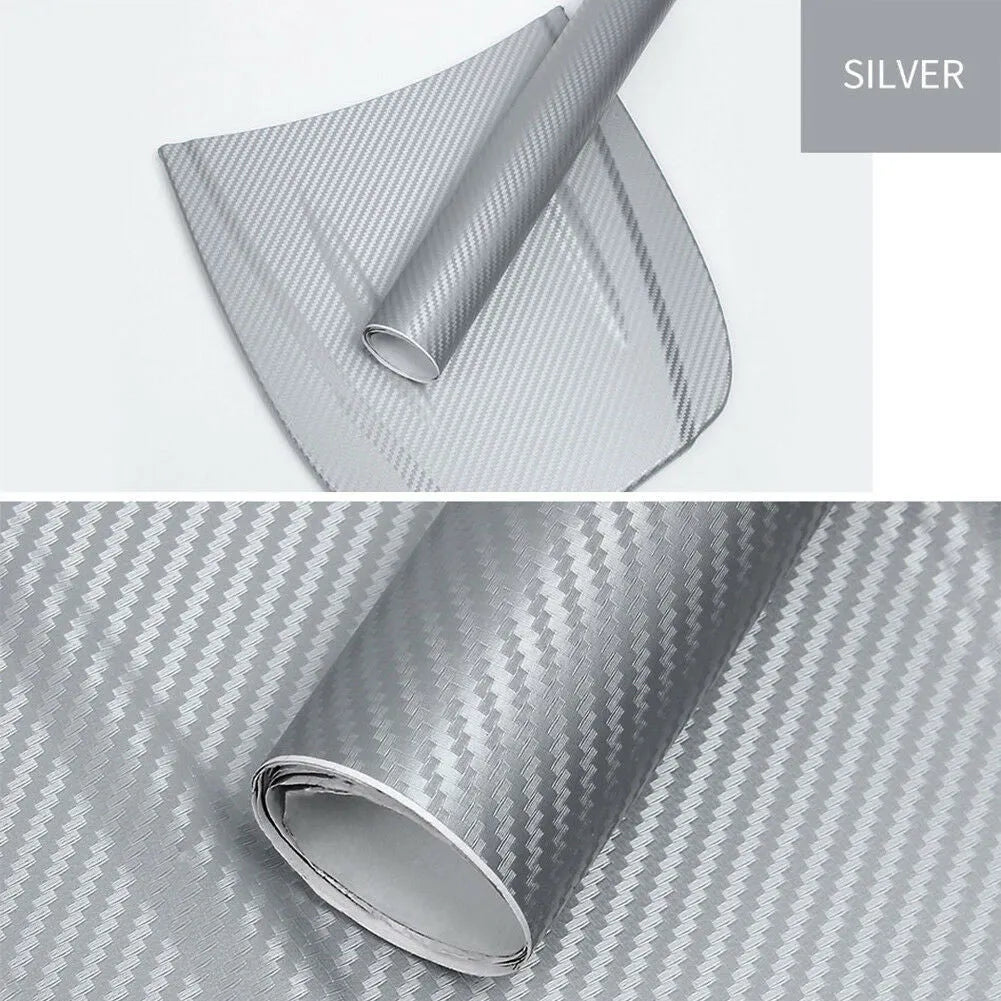 Carbon fibre car decoration sticker roll showing 3D texture in multiple colour options