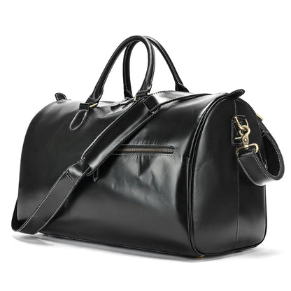 Men's vintage-style genuine leather crossbody bag in black, shown with spacious main compartment.