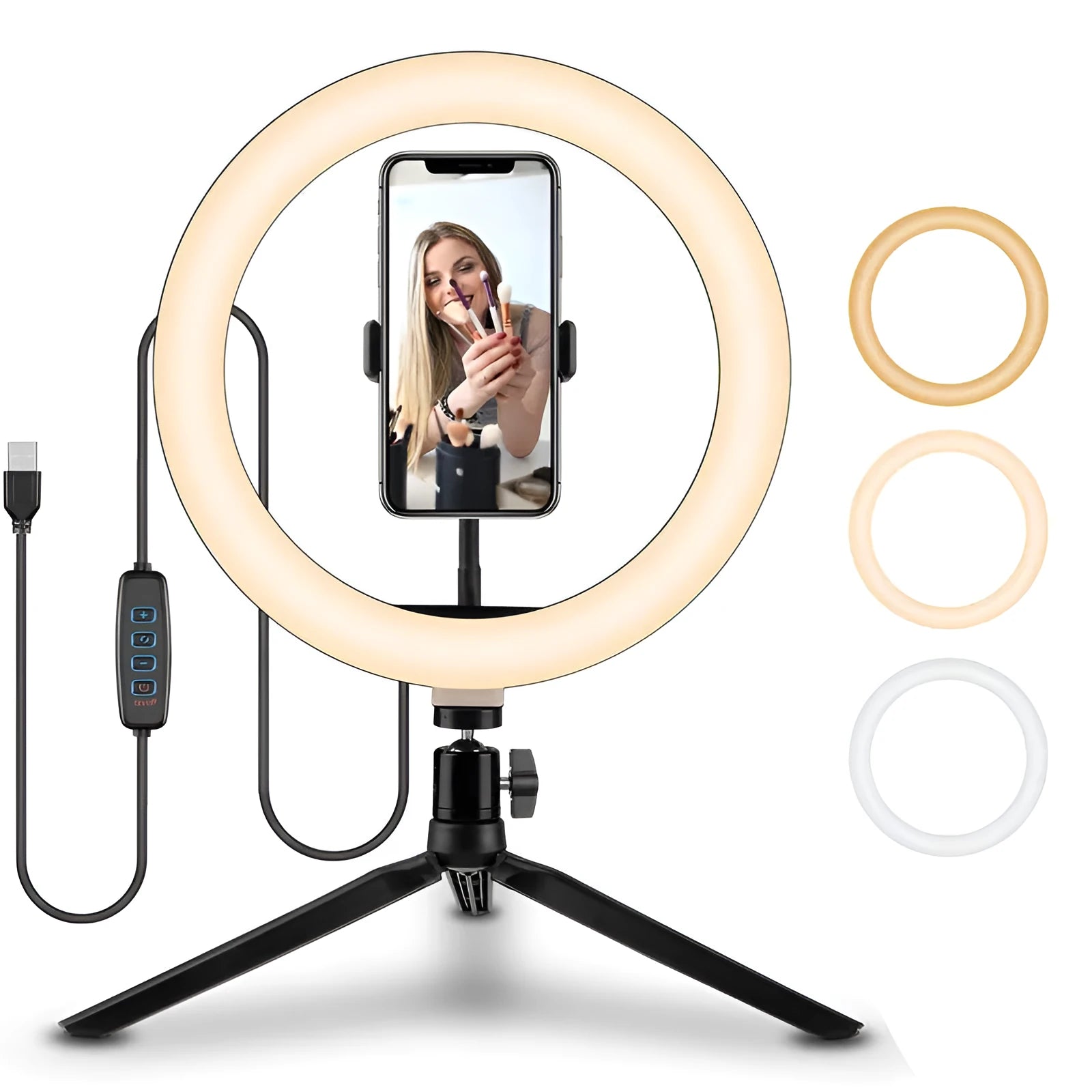 10-inch ring selfie light with metal bracket for smartphone photography and video