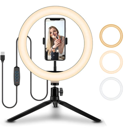 10-inch ring selfie light with metal bracket for smartphone photography and video