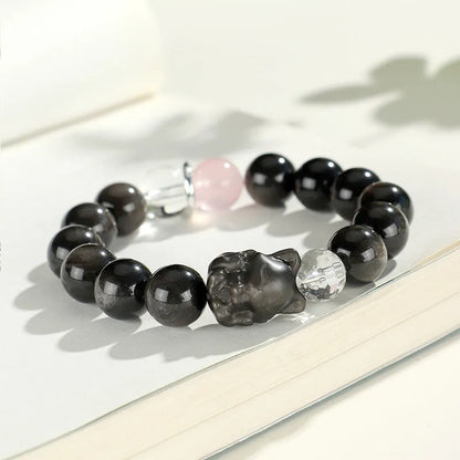Silver stone crystal beaded bracelet with white, pink and navy blue diamond-cut crystals