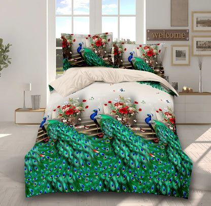 Brushed 3D floral four-piece bedding set in A Blue, showing 200x230cm quilt cover with raised pattern and matching pillowcases