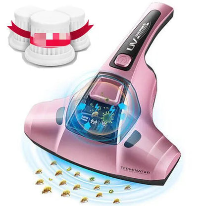 Pink handheld UV vacuum cleaner for mattress mite elimination with 0.3L capacity